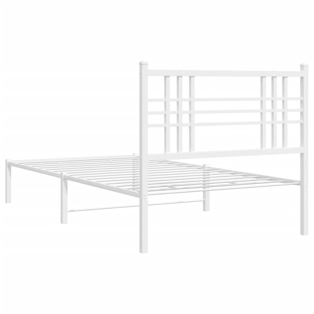 Metal Bed Frame without Mattress with Headboard White 107x203cm