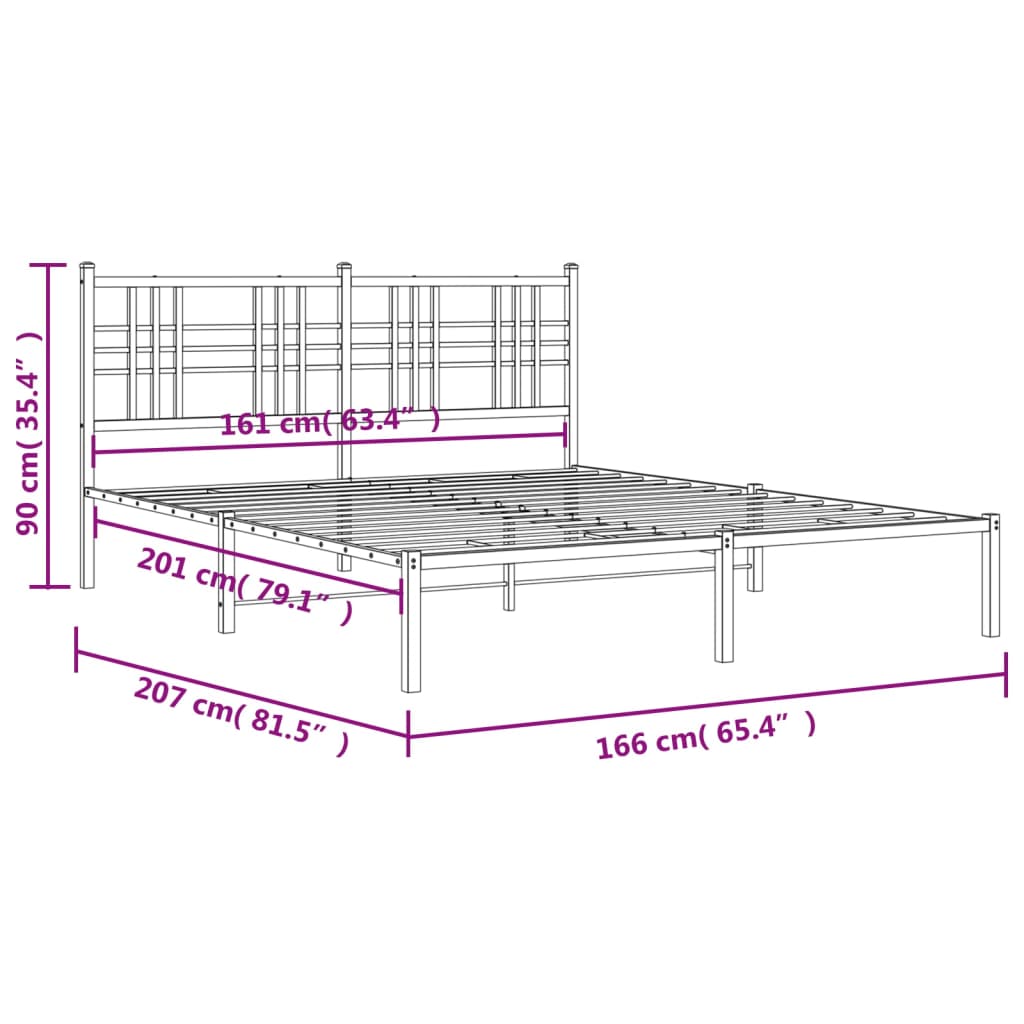 Metal Bed Frame without Mattress with Headboard White 160x200cm