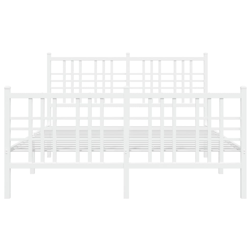 Metal Bed Frame without Mattress with Footboard White 137x190cm