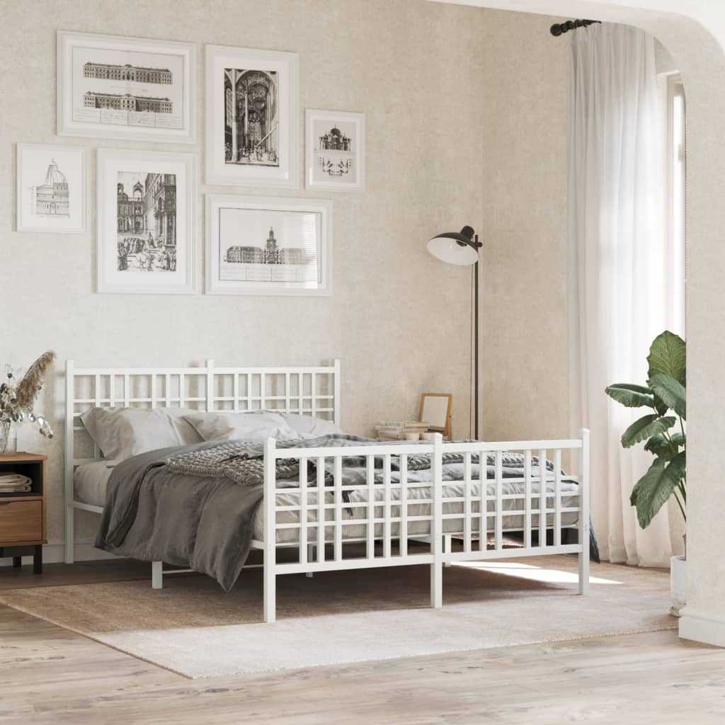 Metal Bed Frame without Mattress with Footboard White 140x190cm