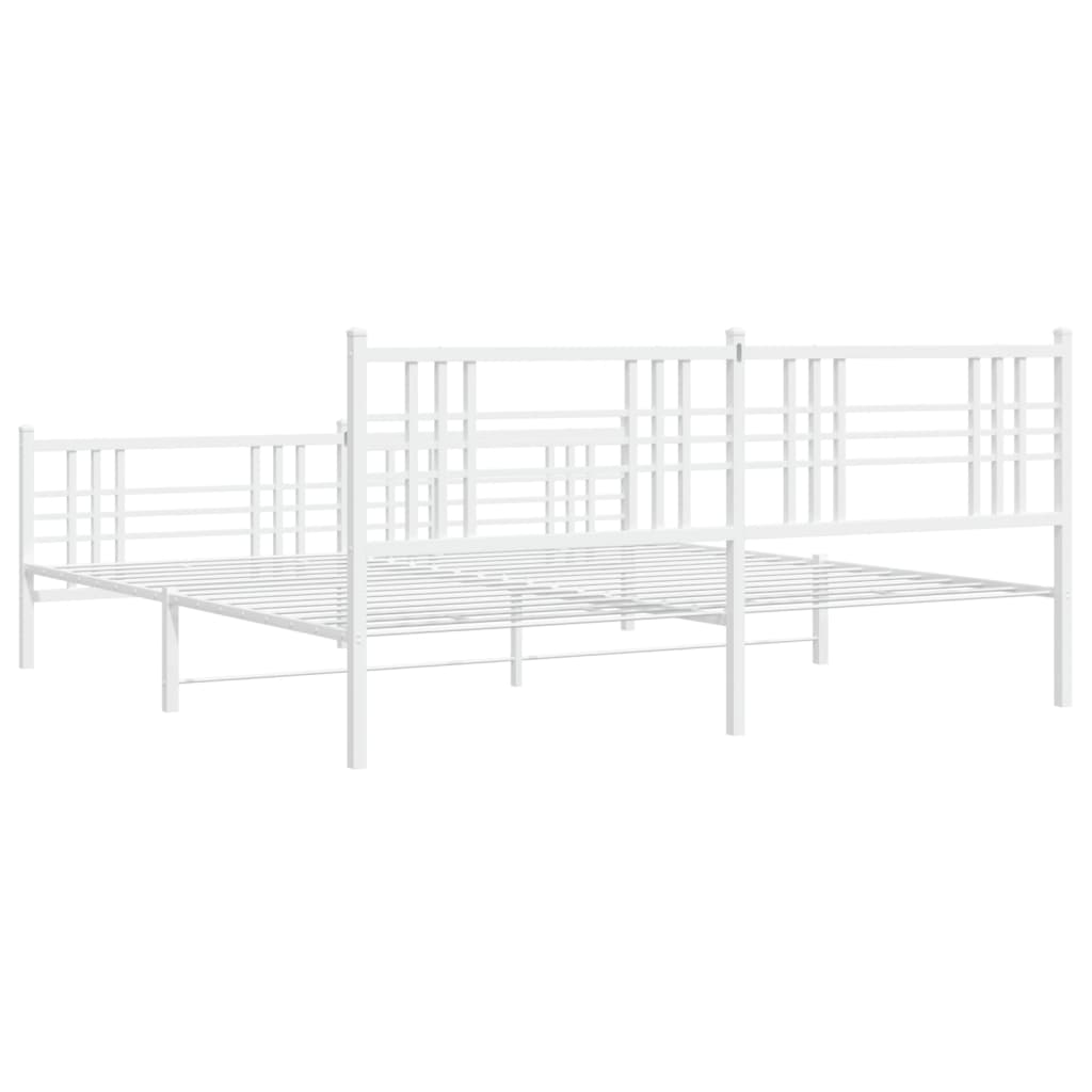 Metal Bed Frame without Mattress with Footboard White 200x200cm