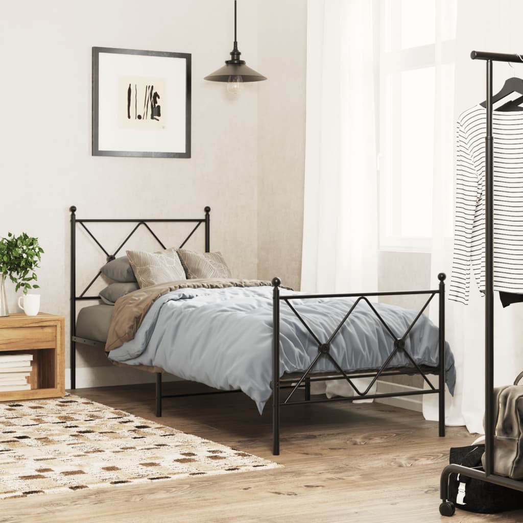 Metal Bed Frame without Mattress with Footboard Black 80x200cm