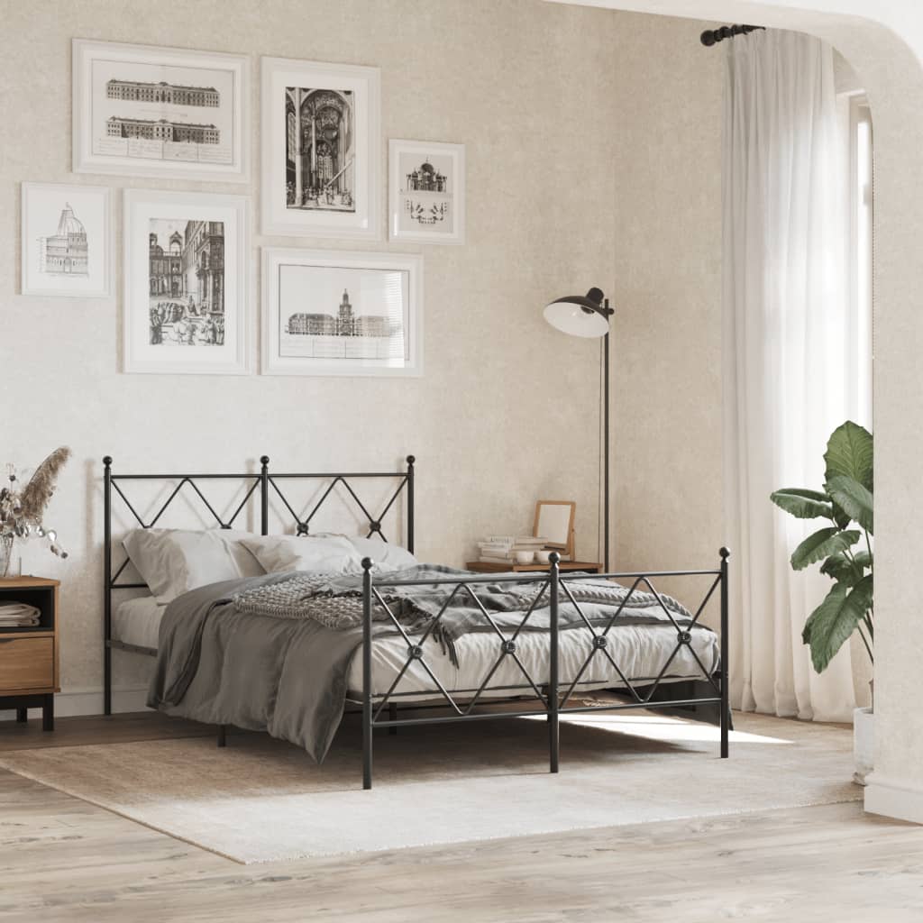 Metal Bed Frame without Mattress with Footboard Black 120x190cm