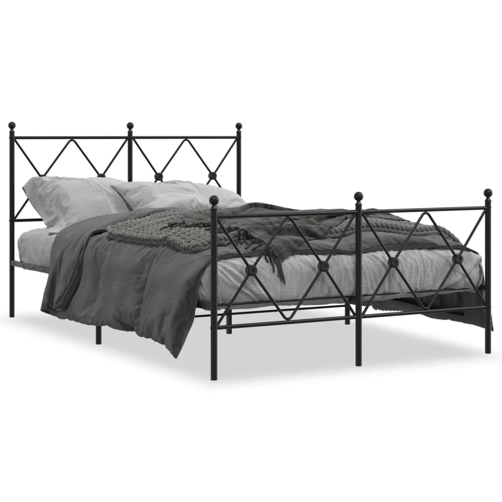 Metal Bed Frame without Mattress with Footboard Black 120x190cm