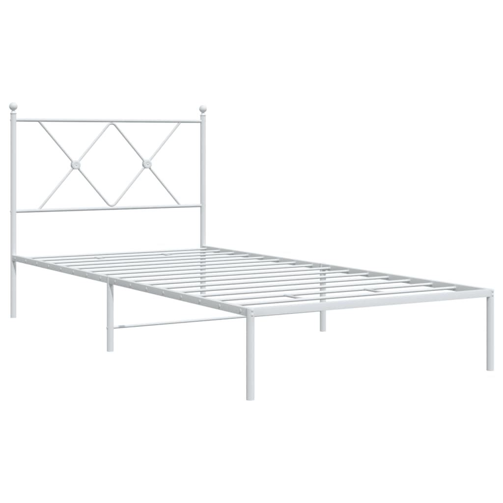 Metal Bed Frame without Mattress with Headboard White 90x190cm