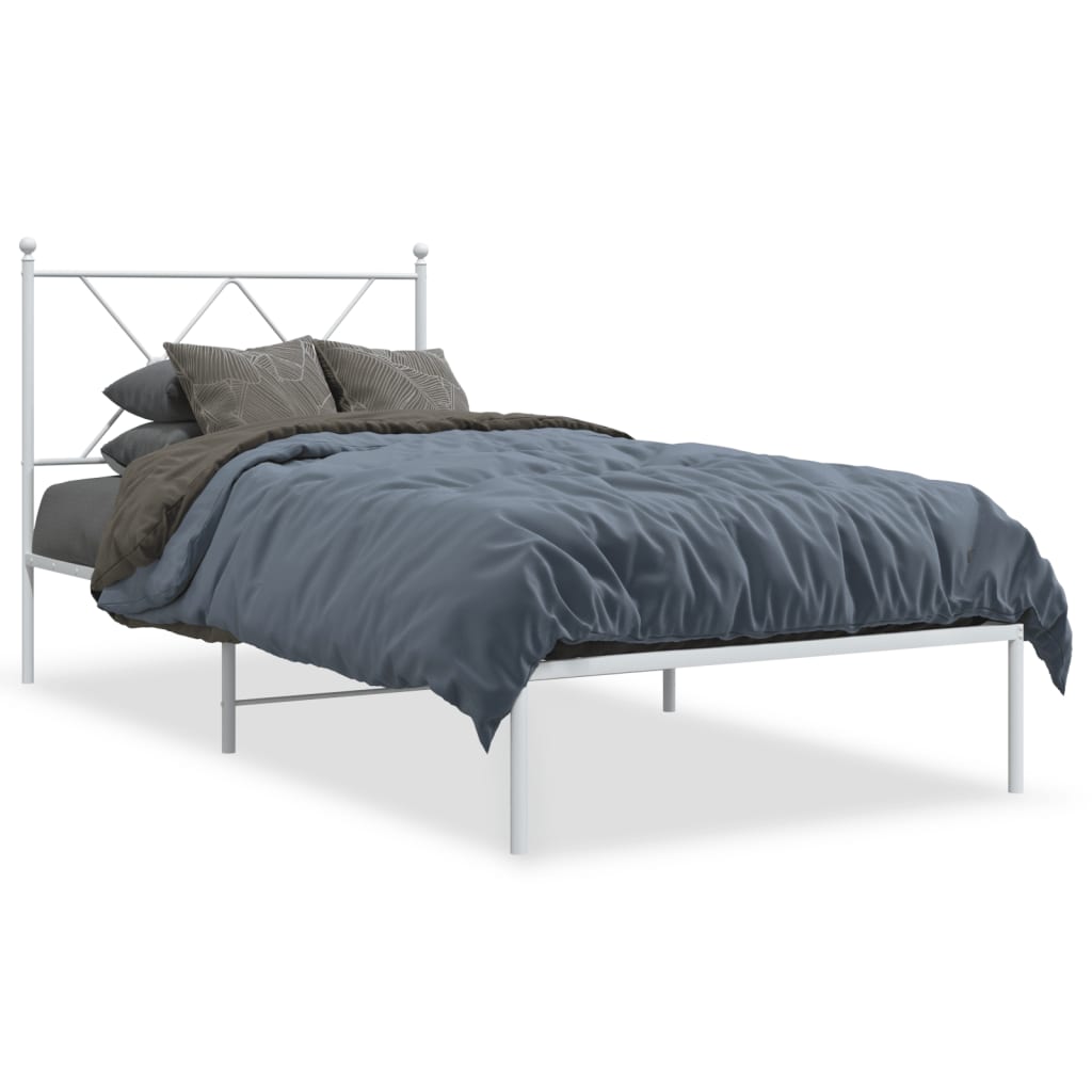 Metal Bed Frame without Mattress with Headboard White 90x190cm