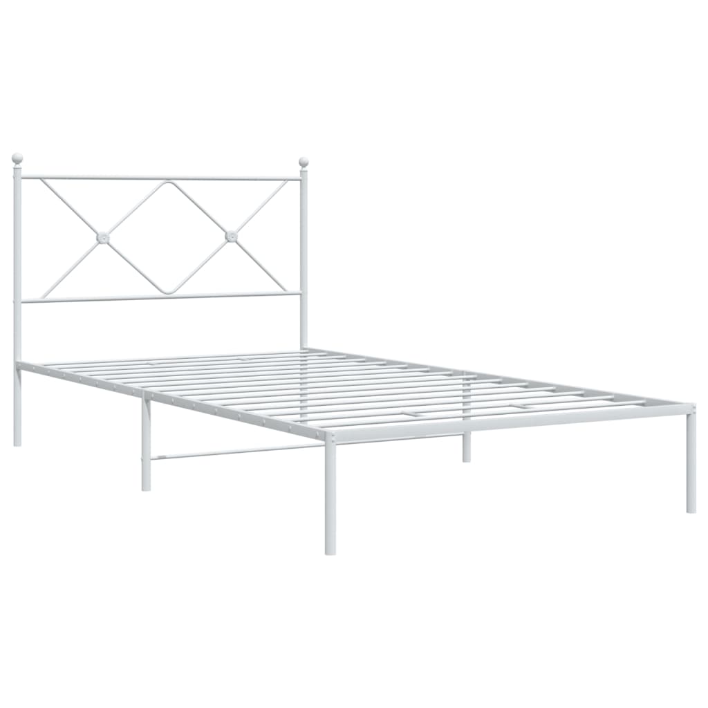 Metal Bed Frame without Mattress with Headboard White 107x203cm