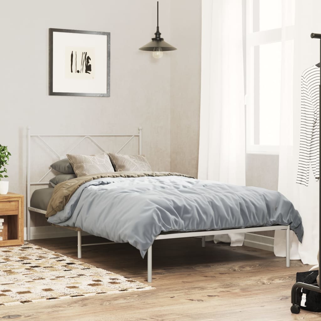 Metal Bed Frame without Mattress with Headboard White 107x203cm