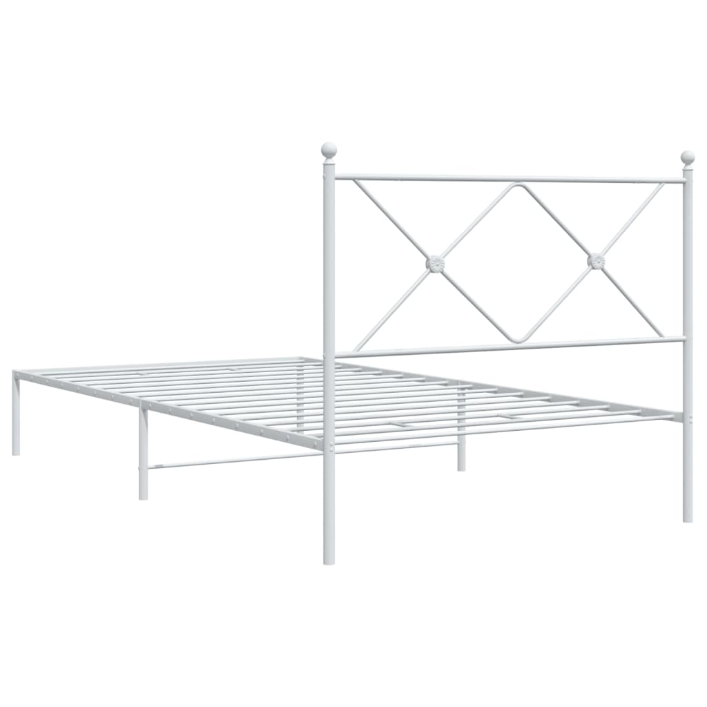 Metal Bed Frame without Mattress with Headboard White 107x203cm