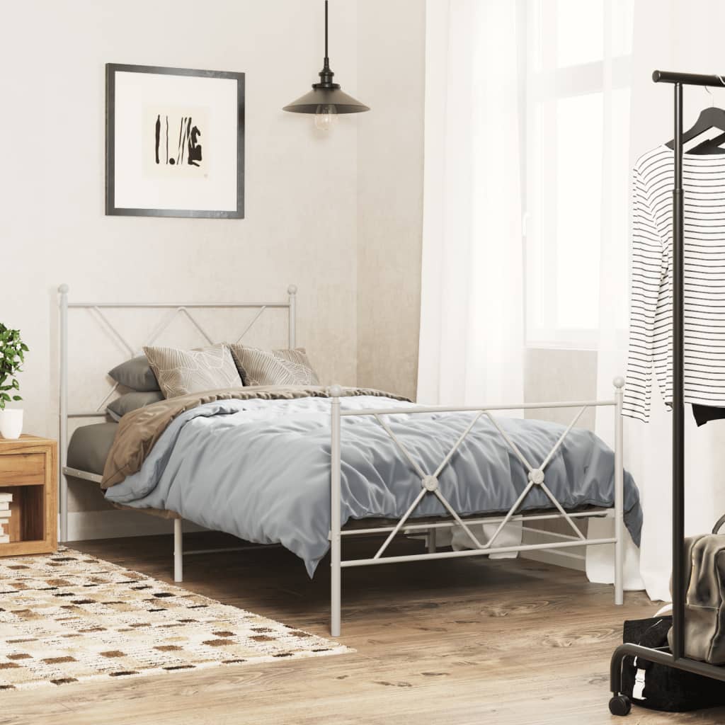 Metal Bed Frame without Mattress with Footboard White 90x200cm