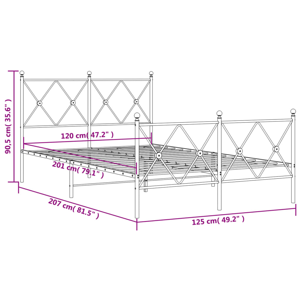 Metal Bed Frame without Mattress with Footboard White 120x200cm