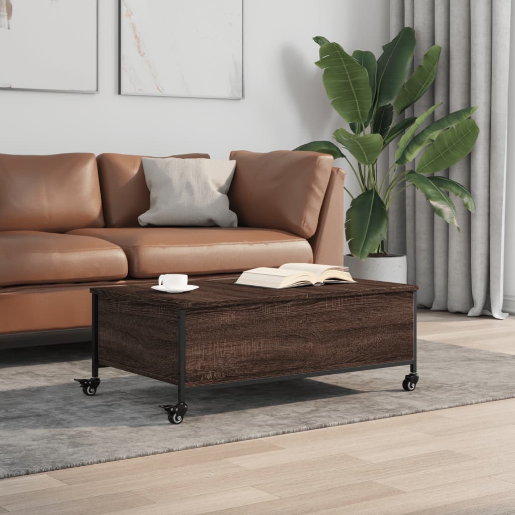 Coffee Table with Wheels Brown Oak 91x55x34 cm Engineered Wood