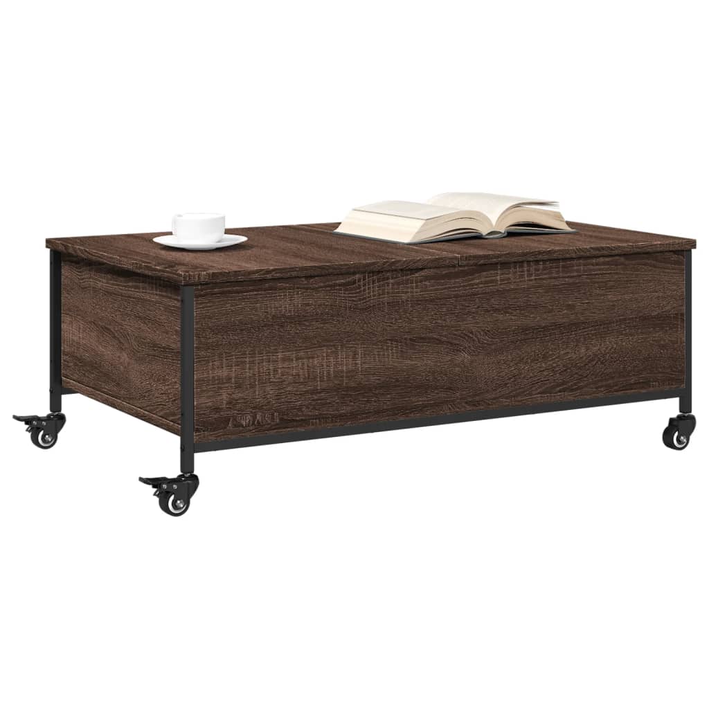 Coffee Table with Wheels Brown Oak 91x55x34 cm Engineered Wood