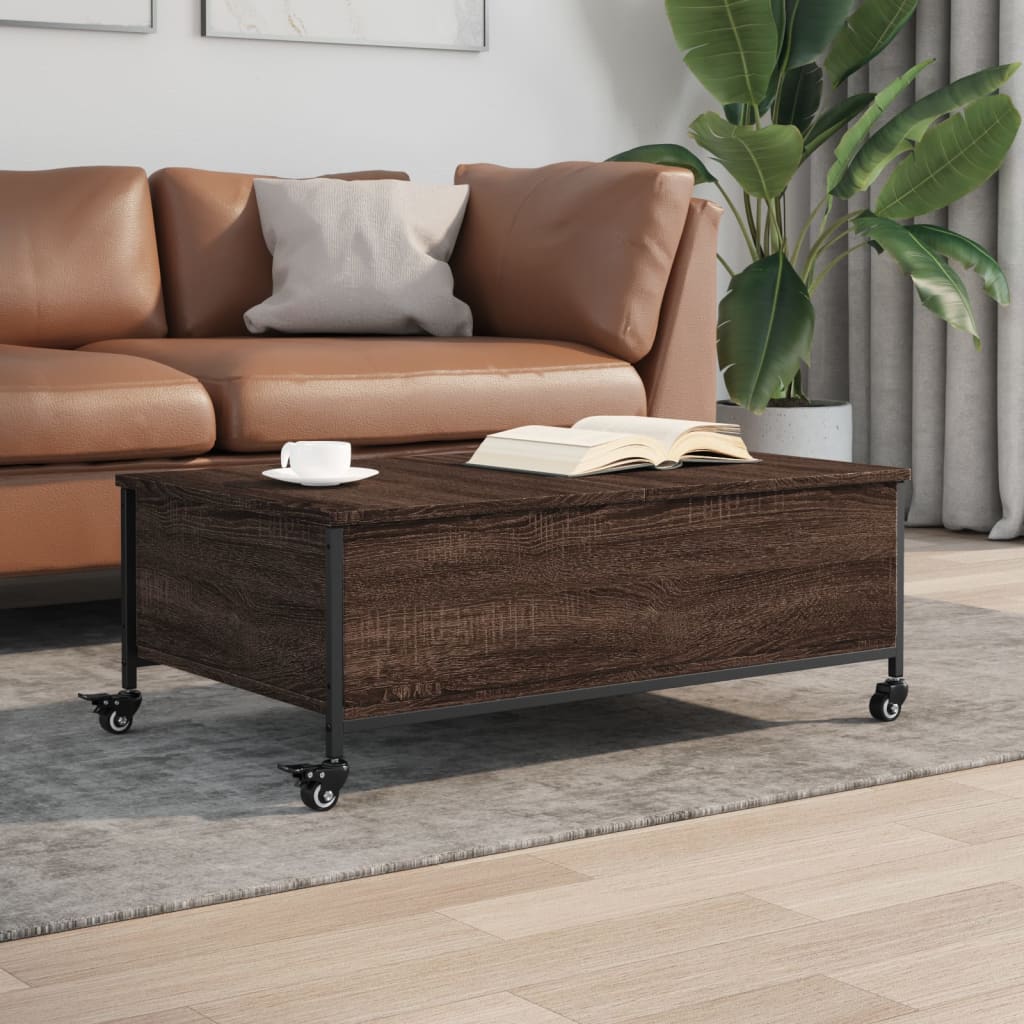 Coffee Table with Wheels Brown Oak 91x55x34 cm Engineered Wood