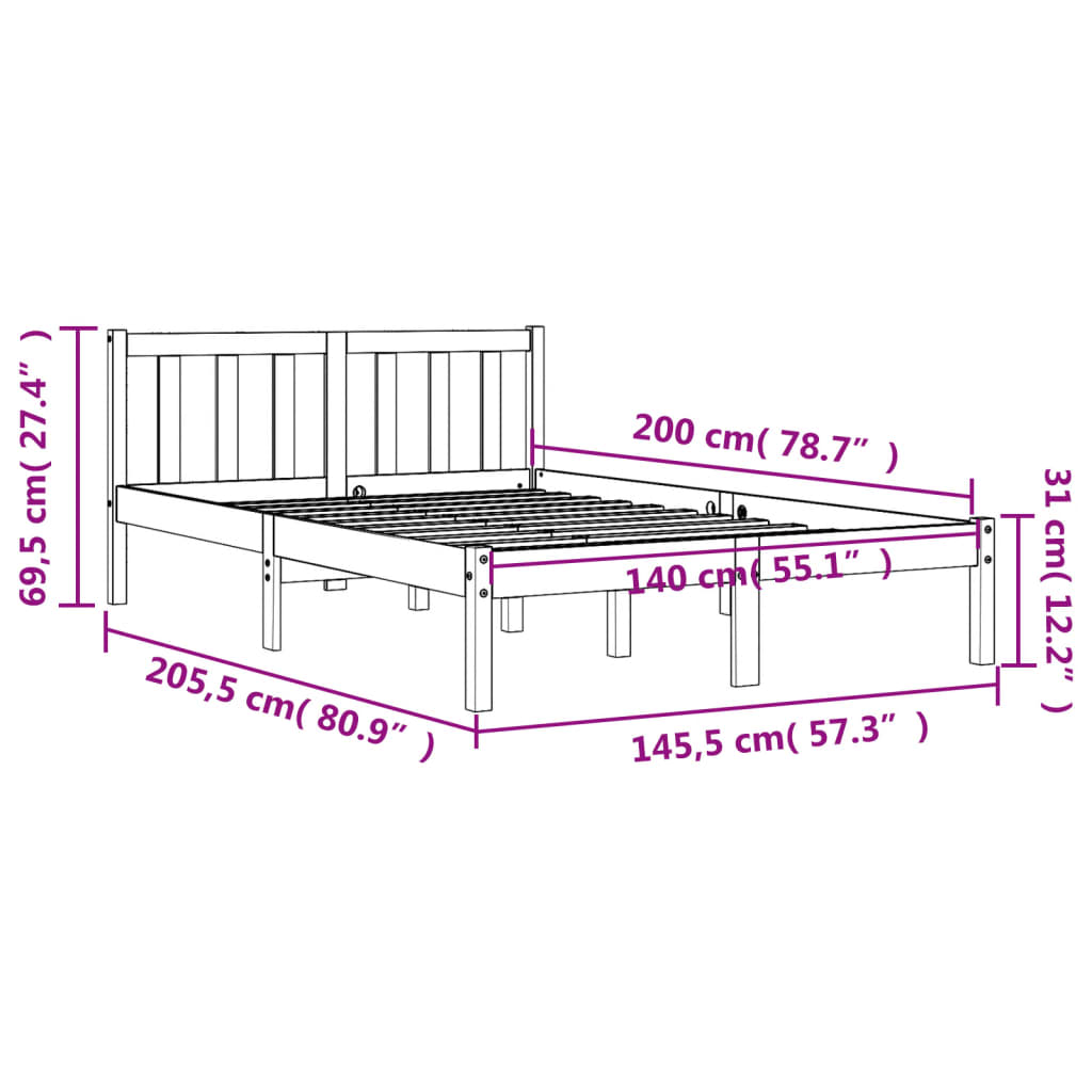 Bed Frame without Mattress Wax Brown 140x200 cm Solid Wood Pine