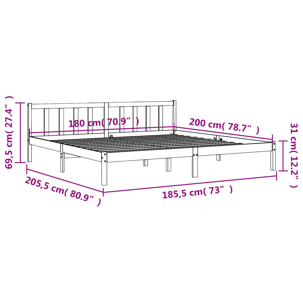 Bed Frame without Mattress Wax Brown 180x200 cm Super King Solid Wood Pine