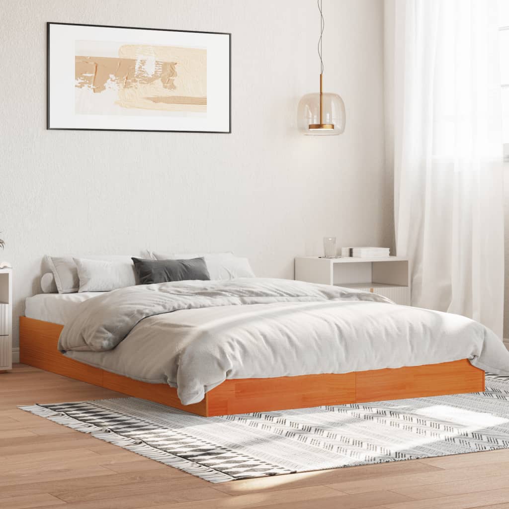 Bed Frame without Mattress Wax Brown 140x200 cm Solid Wood Pine