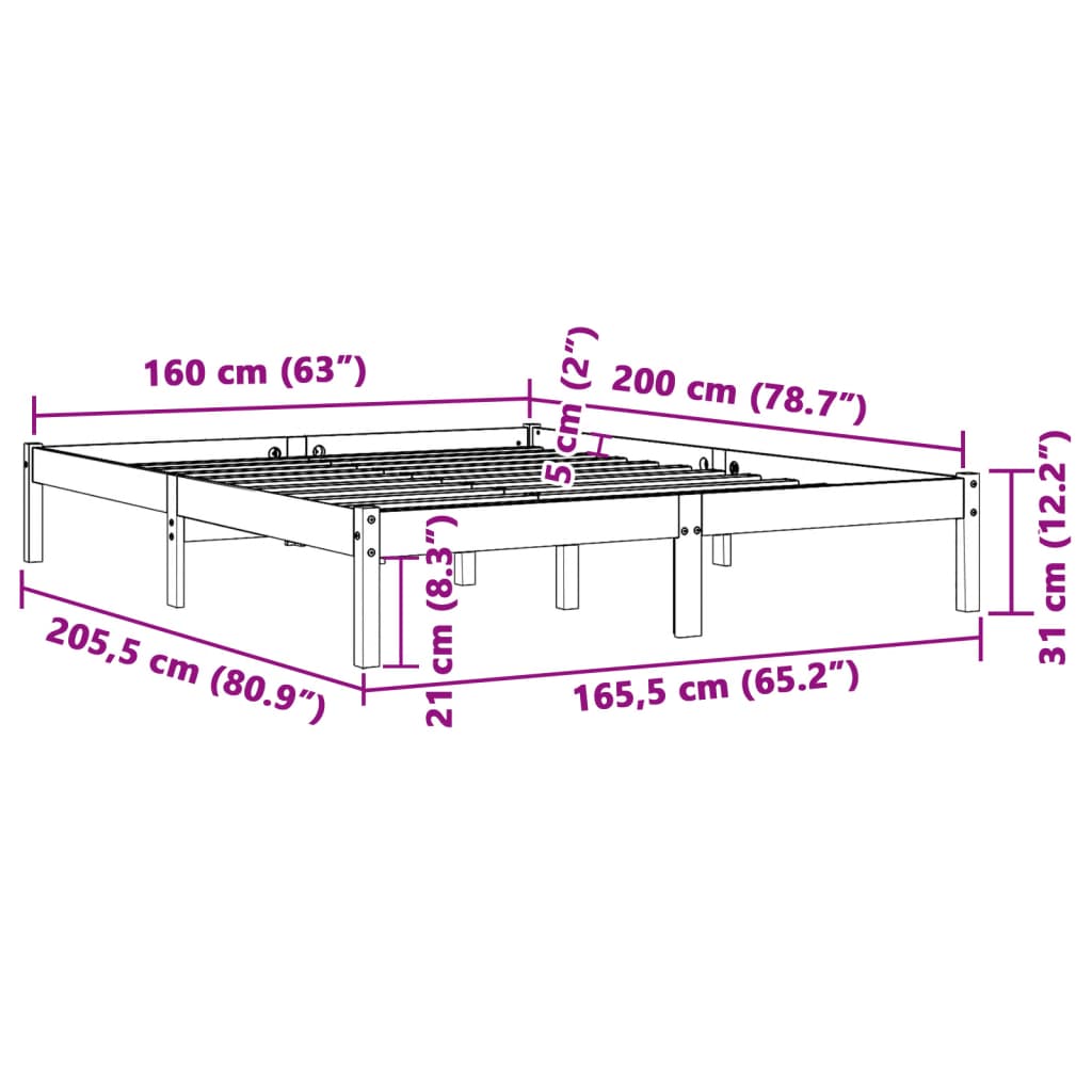 Bed Frame without Mattress Wax Brown 160x200 cm Solid Wood Pine