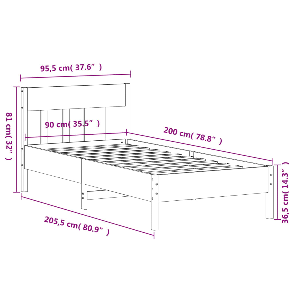 Bed Frame without Mattress White 90x200 cm Solid Wood Pine