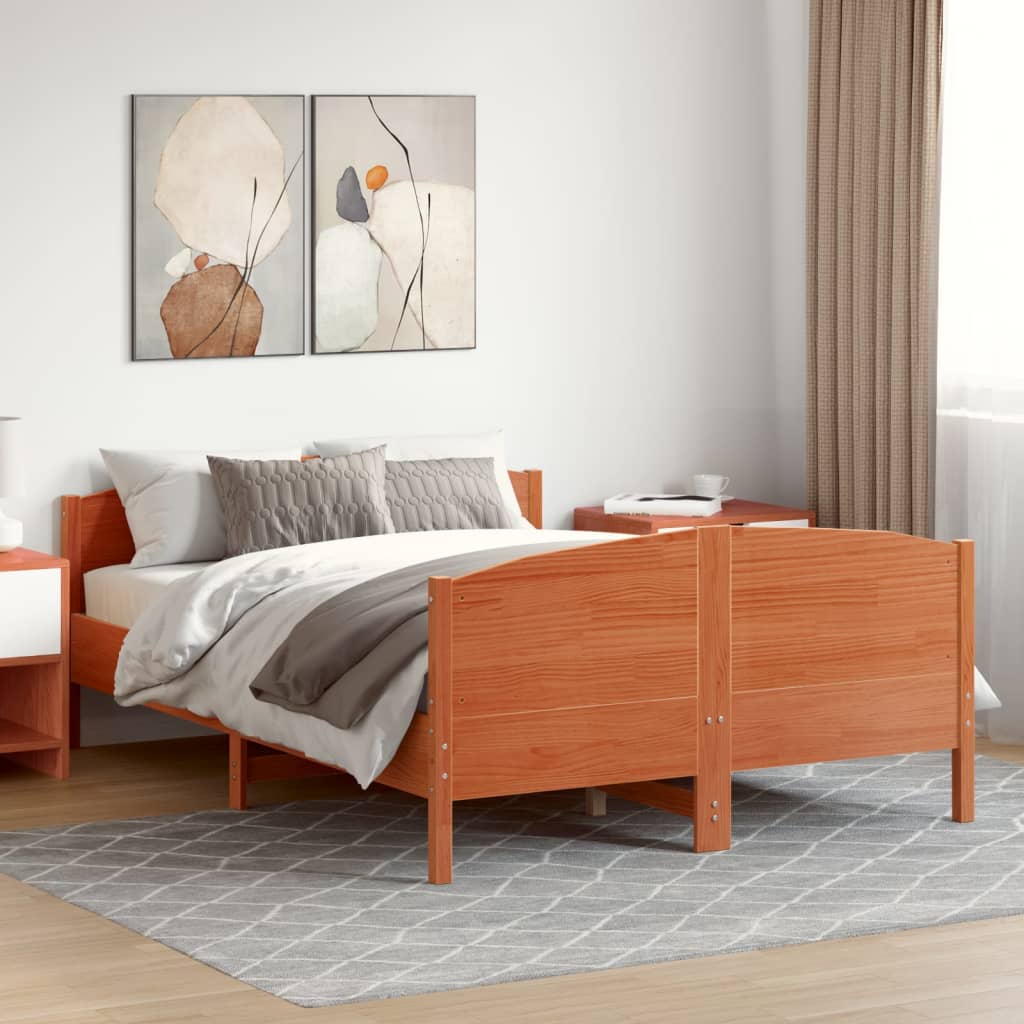 Bed Frame without Mattress Wax Brown 140x200 cm Solid Wood Pine
