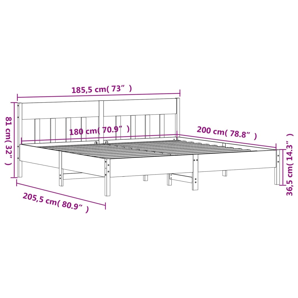 Bed Frame without Mattress Wax Brown 180x200 cm Super King Solid Wood Pine