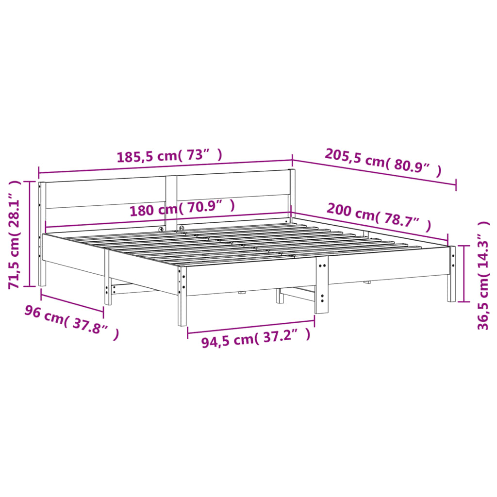 Bed Frame without Mattress White 180x200 cm Super King Solid Wood Pine