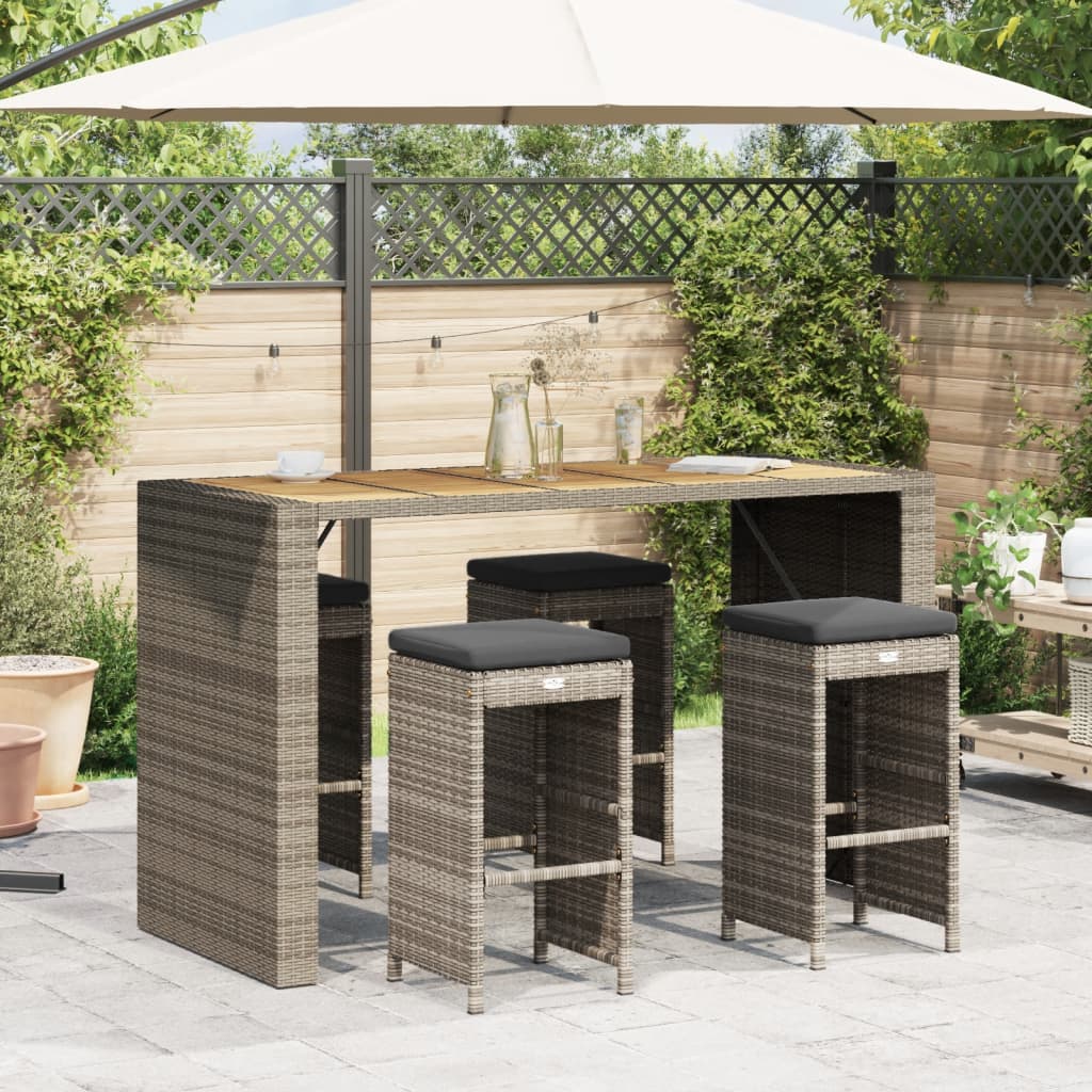 Garden Bar Stools with Cushions 4 pcs Grey Poly Rattan
