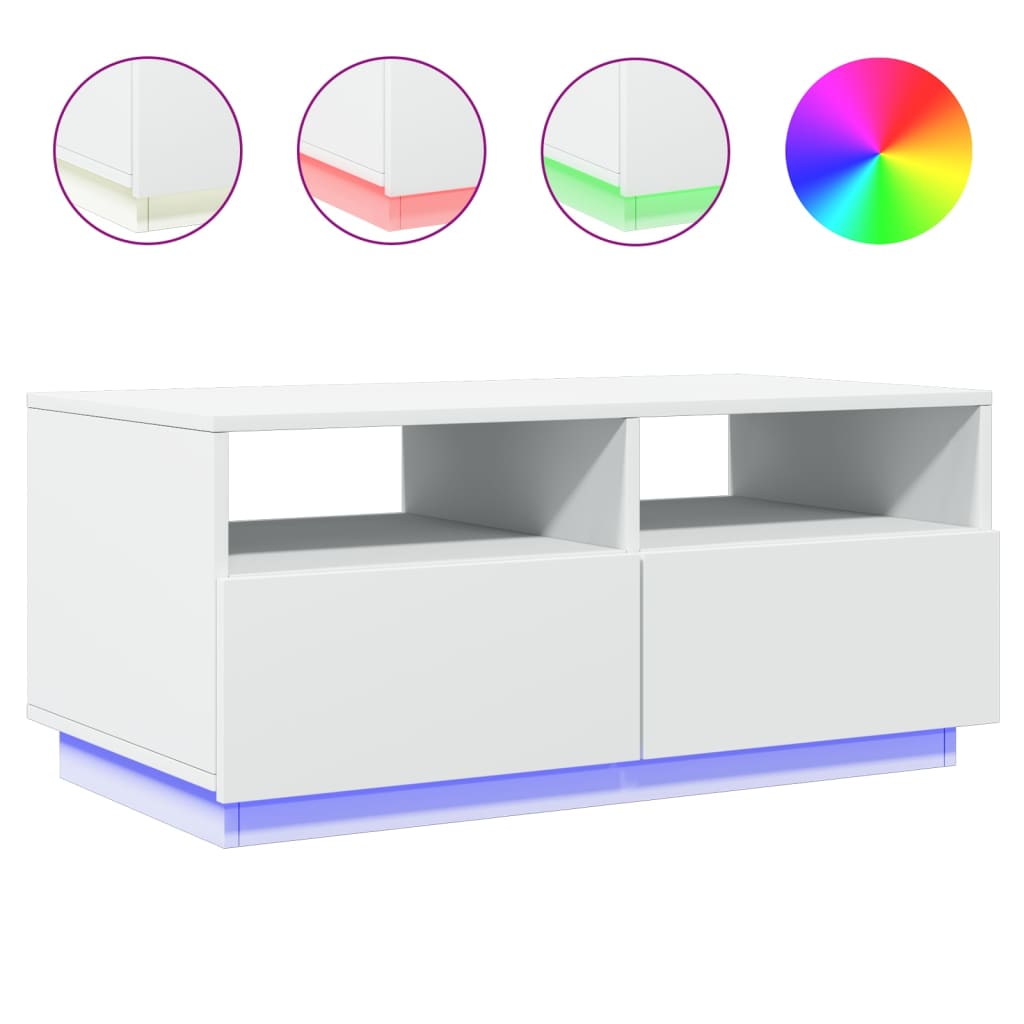 Coffee Table with LED Lights White 90x49x40 cm