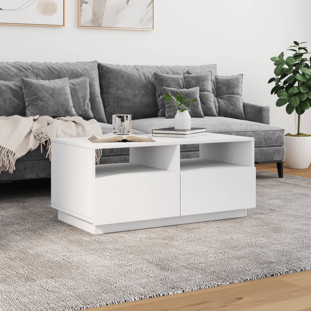 Coffee Table with LED Lights White 90x49x40 cm