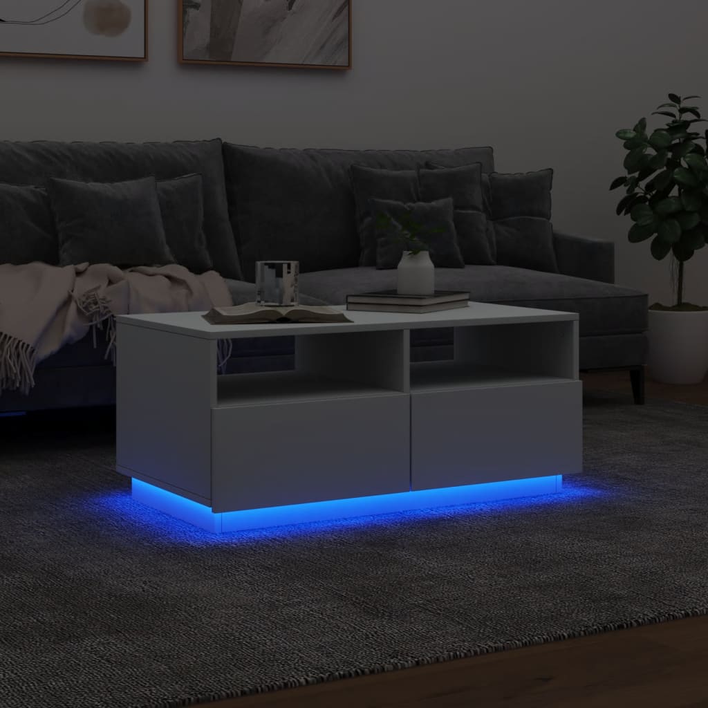 Coffee Table with LED Lights White 90x49x40 cm