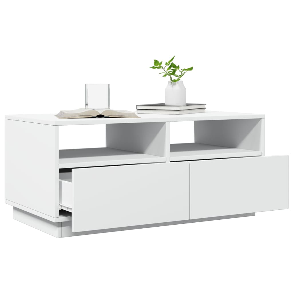 Coffee Table with LED Lights White 90x49x40 cm