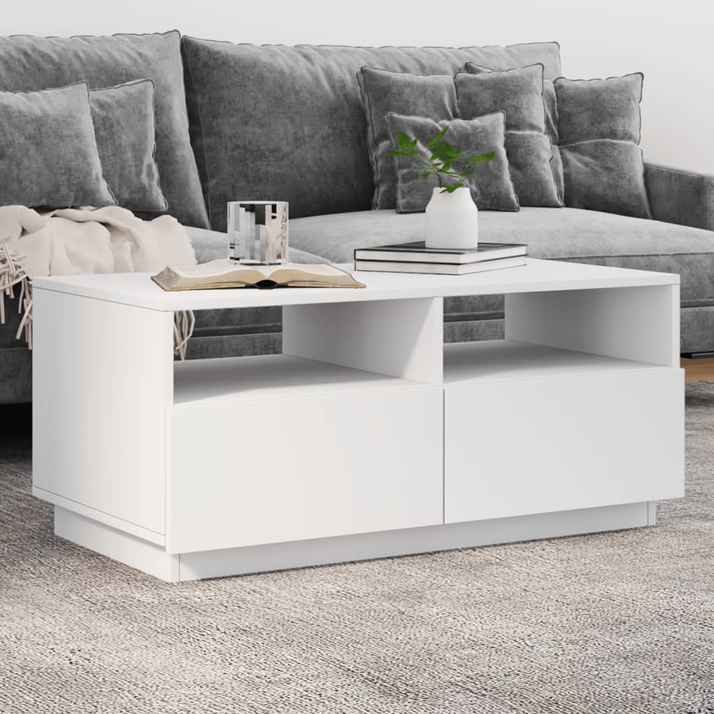 Coffee Table with LED Lights White 90x49x40 cm