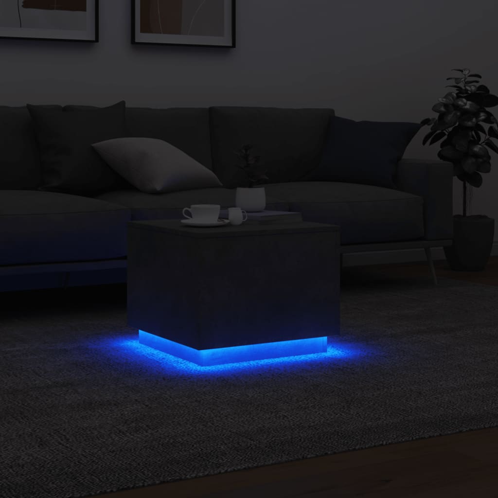 Coffee Table with LED Lights Concrete Grey 50x50x40 cm