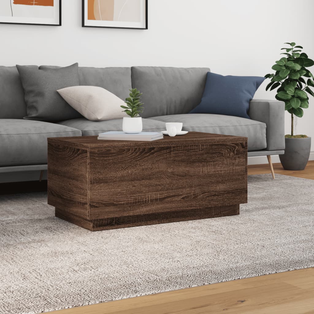 Coffee Table with LED Lights Brown Oak 90x50x40 cm