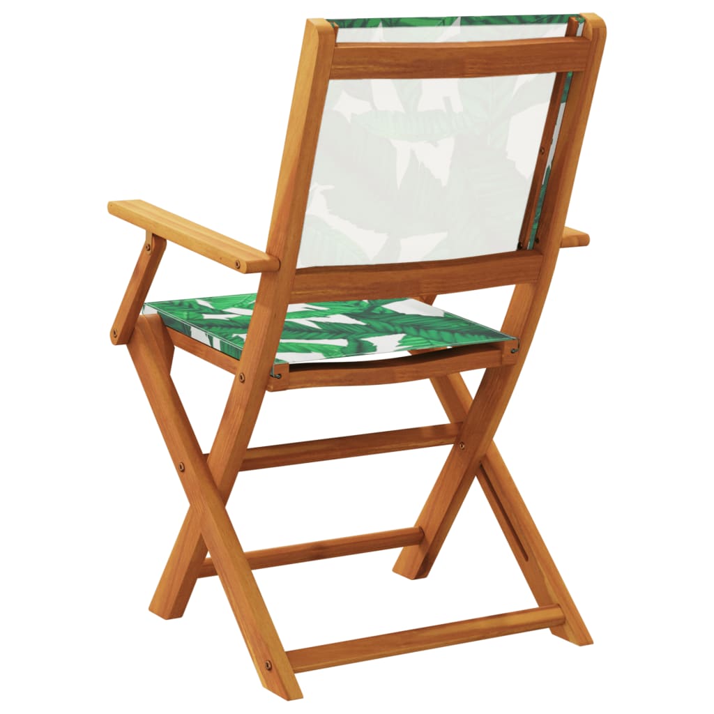 Garden Chairs 2 pcs Leaf Pattern Solid Wood Acacia and Fabric