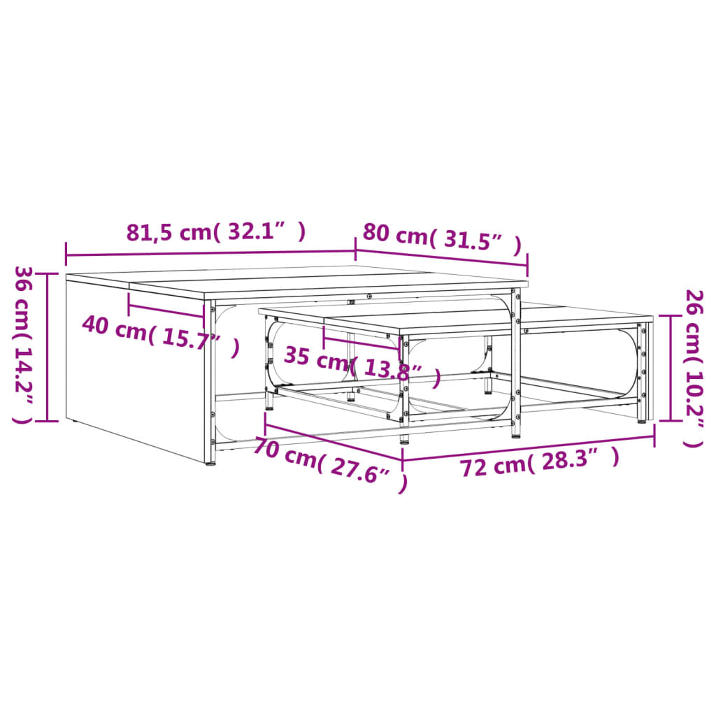Nesting Coffee Tables 2 pcs Sonoma Oak Engineered Wood and Metal