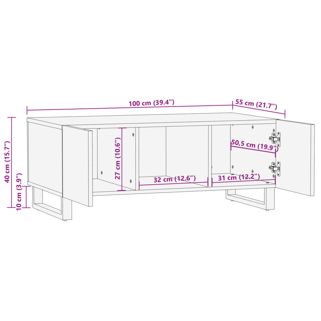 Coffee Table 100x55x40 cm Solid Wood Rough Mango