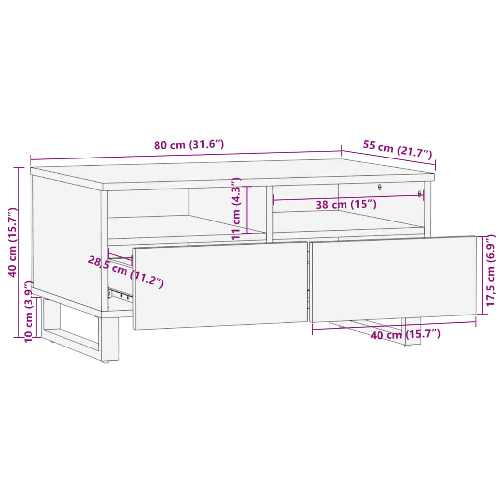Coffee Table 80x55x40 cm Solid Wood Rough Mango
