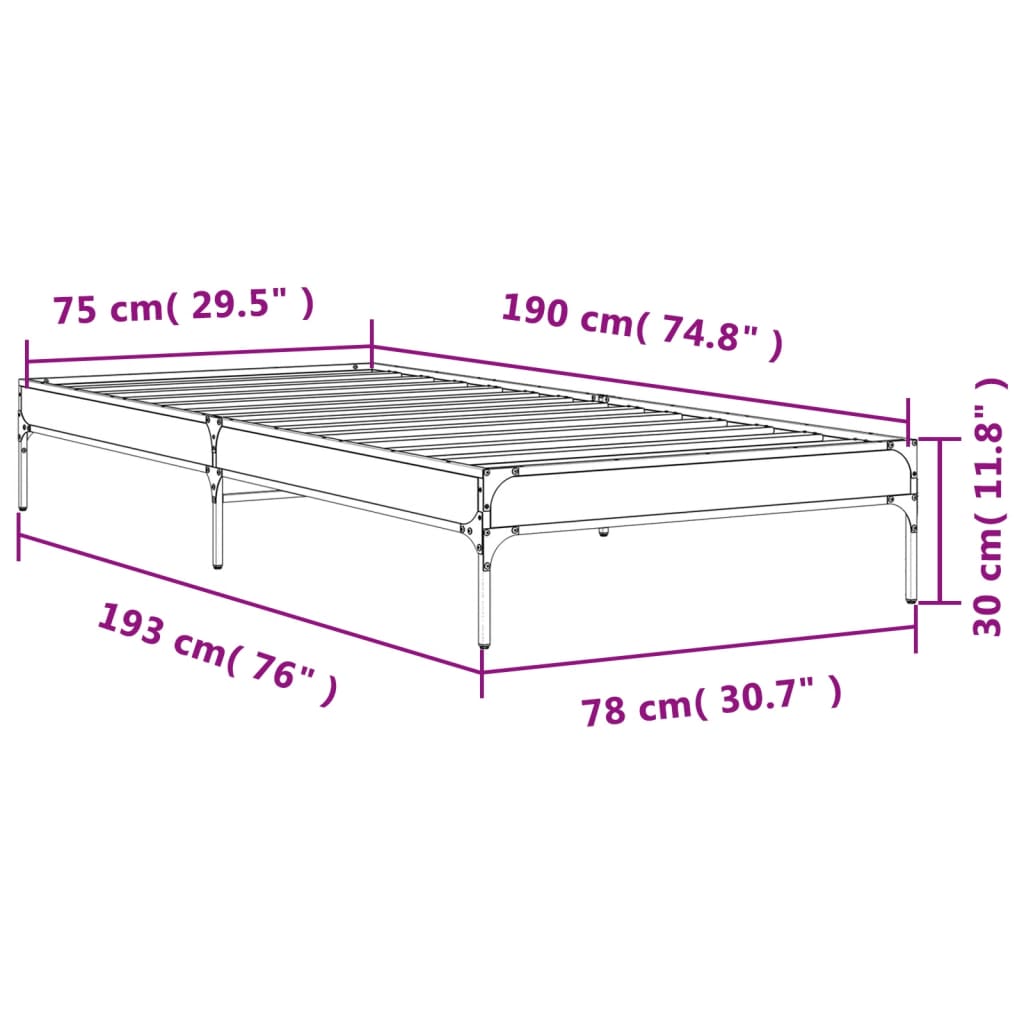 Bed Frame without Mattress Brown Oak 75x190 cm Small Single