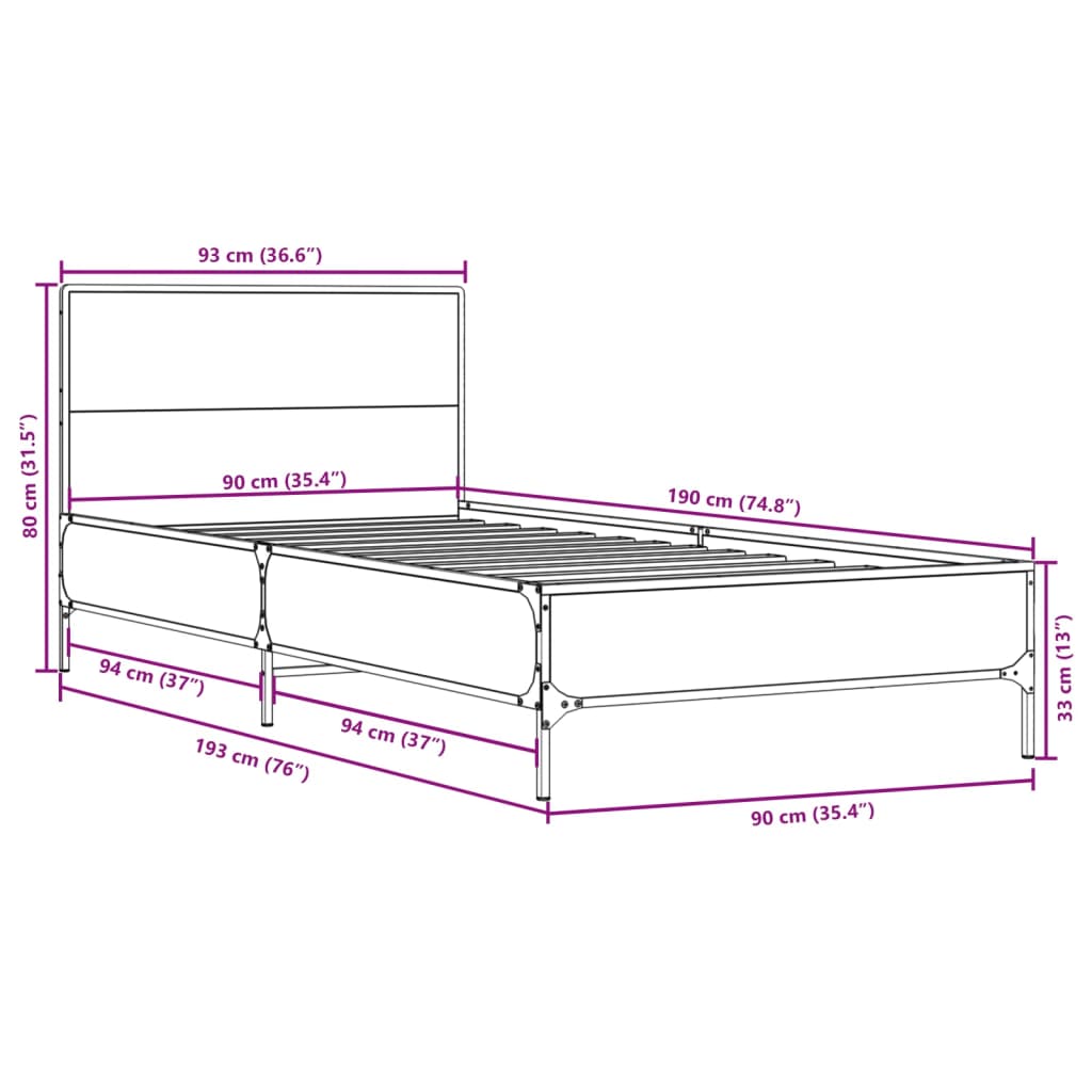 Bed Frame without Mattress Sonoma Oak 90x190 cm Single