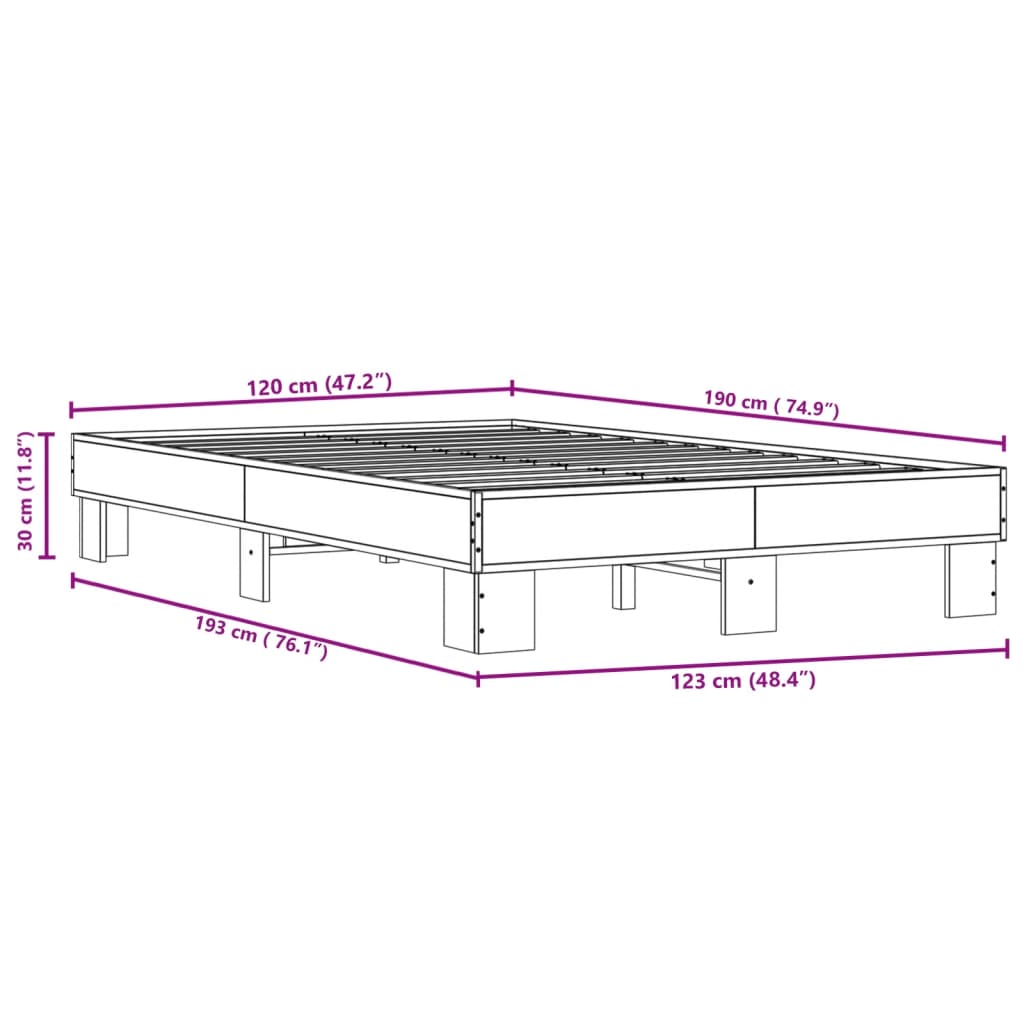Bed Frame without Mattress Sonoma Oak 120x190 cm Small Double