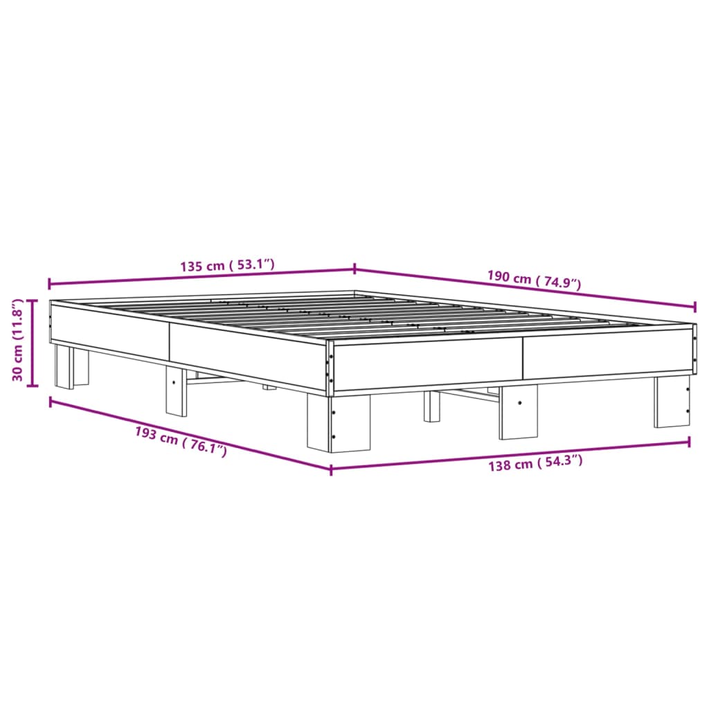 Bed Frame without Mattress Smoked Oak 135x190 cm Double
