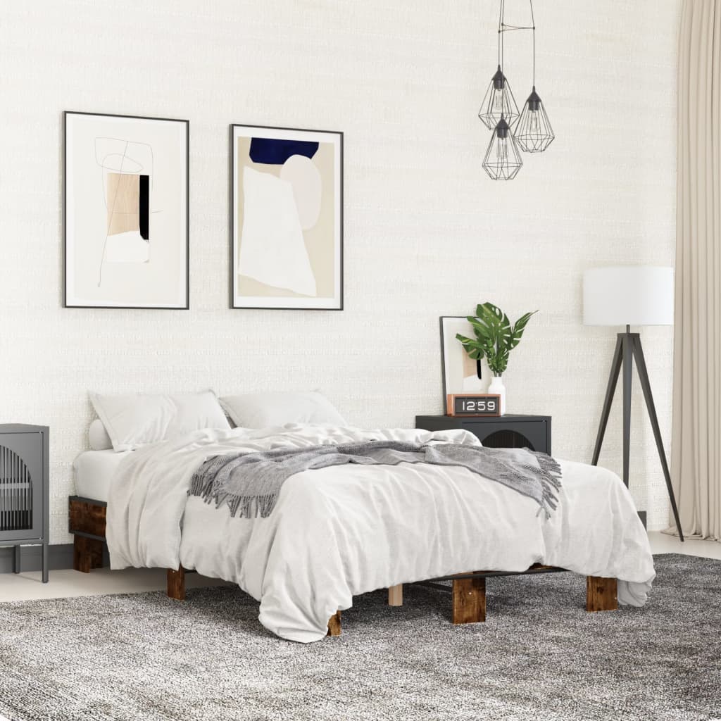 Bed Frame without Mattress Smoked Oak 135x190 cm Double