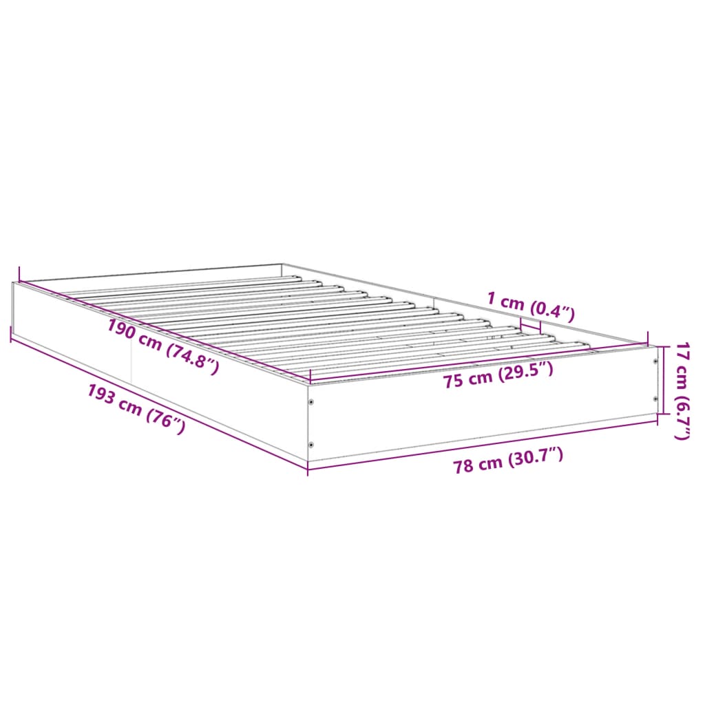 Bed Frame without Mattress White 75x190 cm Small Single Engineered Wood