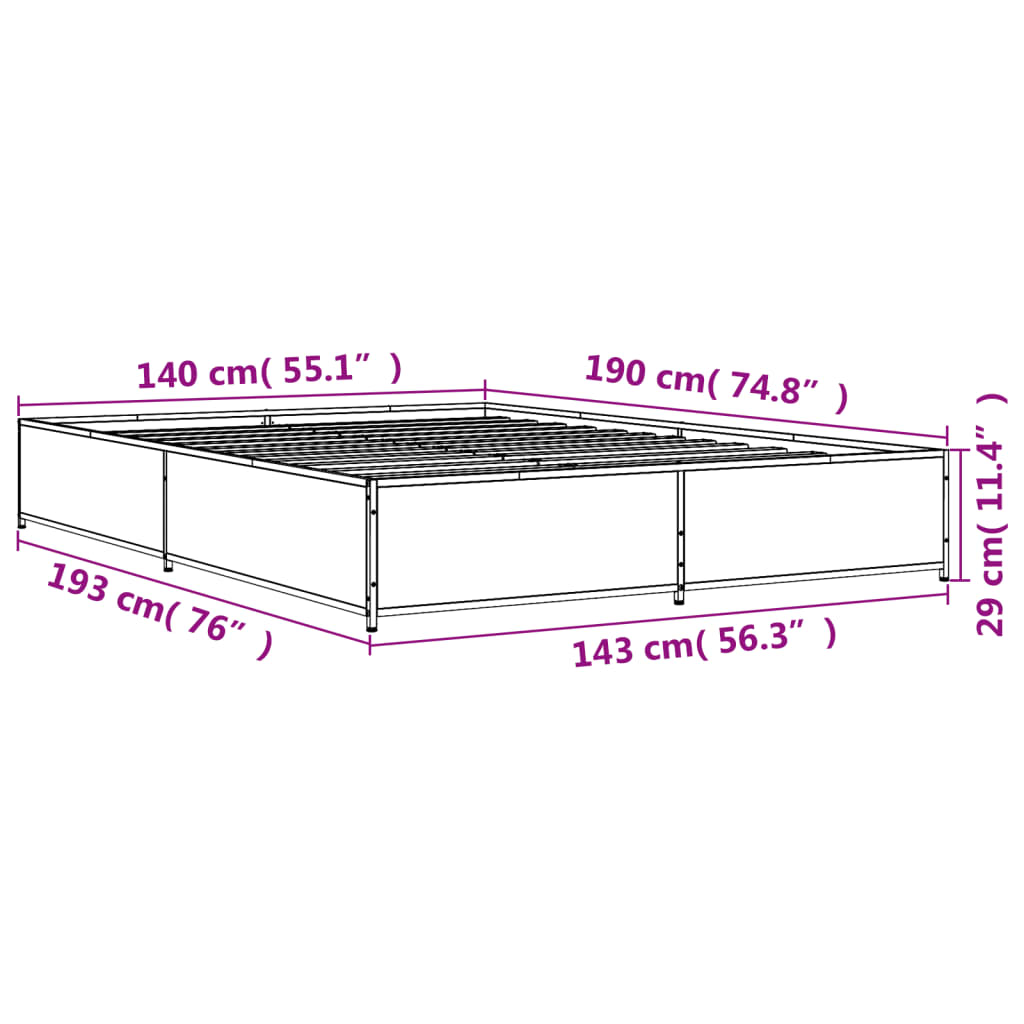 Bed Frame without Mattress Black 140x190 cm