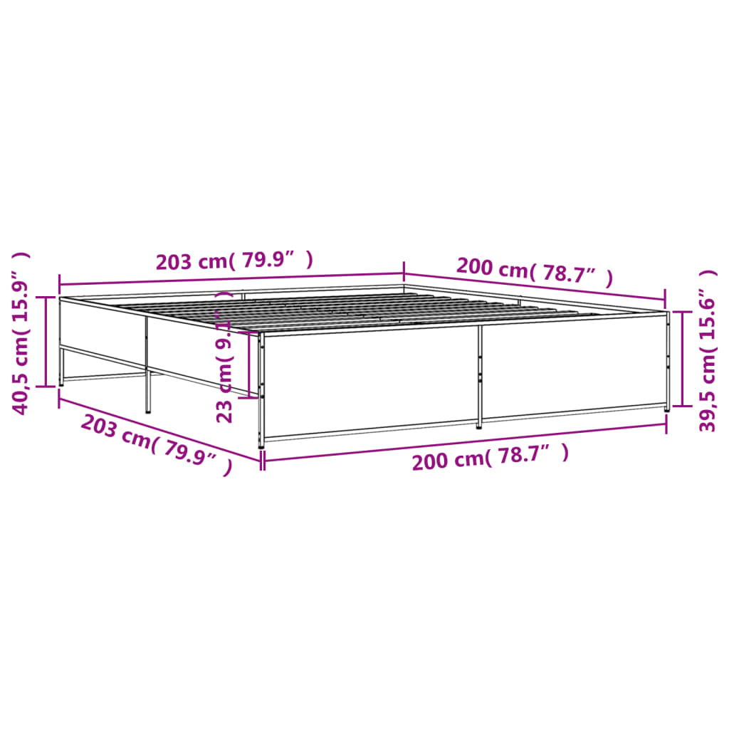 Bed Frame without Mattress Grey Sonoma 200x200 cm