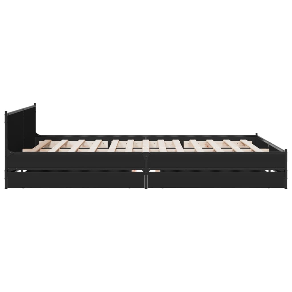 Bed Frame with Drawers without Mattress Black 150x200 cm King Size
