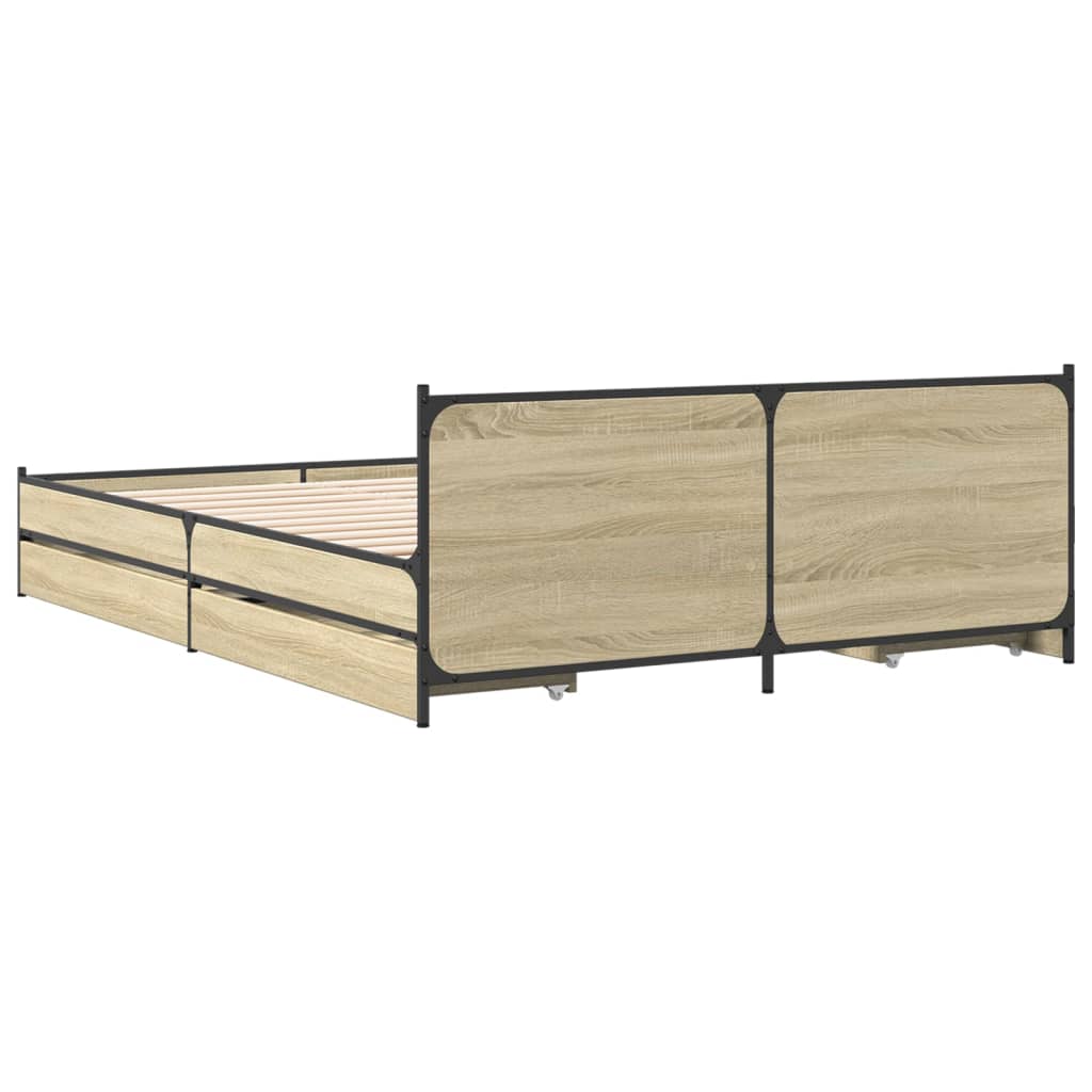 Bed Frame with Drawers without Mattress Sonoma Oak 135x190 cm Double