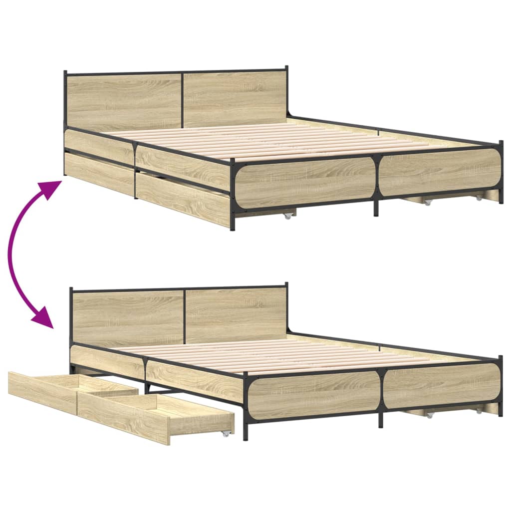 Bed Frame with Drawers without Mattress Sonoma Oak 135x190 cm Double