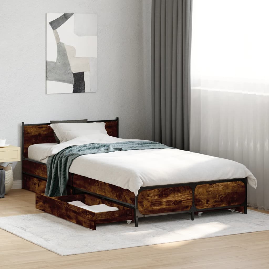 Bed Frame with Drawers without Mattress Smoked Oak 75x190 cm Small Single